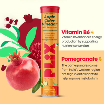 THE PLANT FIX Apple Cider Vinegar Effervescent Tablet with mother | Supports Metabolism & Appetite Control I With 500mg ACV, Vit B6 & B12 I No Maltodextrin, No Added Sugar I Pack of 4 (60 tablets)