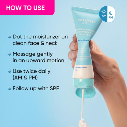 Dot & Key Ceramides Moisturizer with Hyaluronic for Intense Moisturizing and Skin Strengthening | With Probiotic & Rice Water I Barrier Repair Cream | For Dry Skin, Normal & Sensitive Skin | 100g