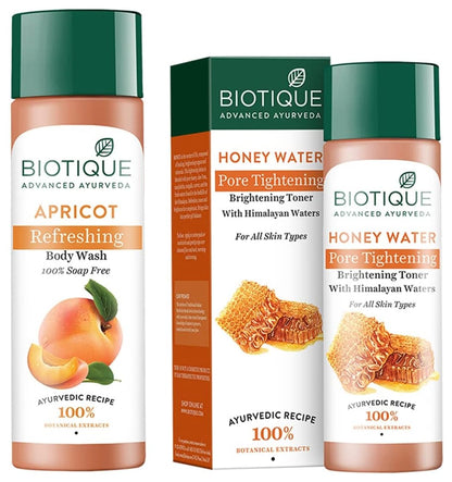 Biotique Bio Apricot Refreshing Body Wash, 190ml And Biotique Bio Honey Gel Refreshing Foaming Face Cleanser, 120ml