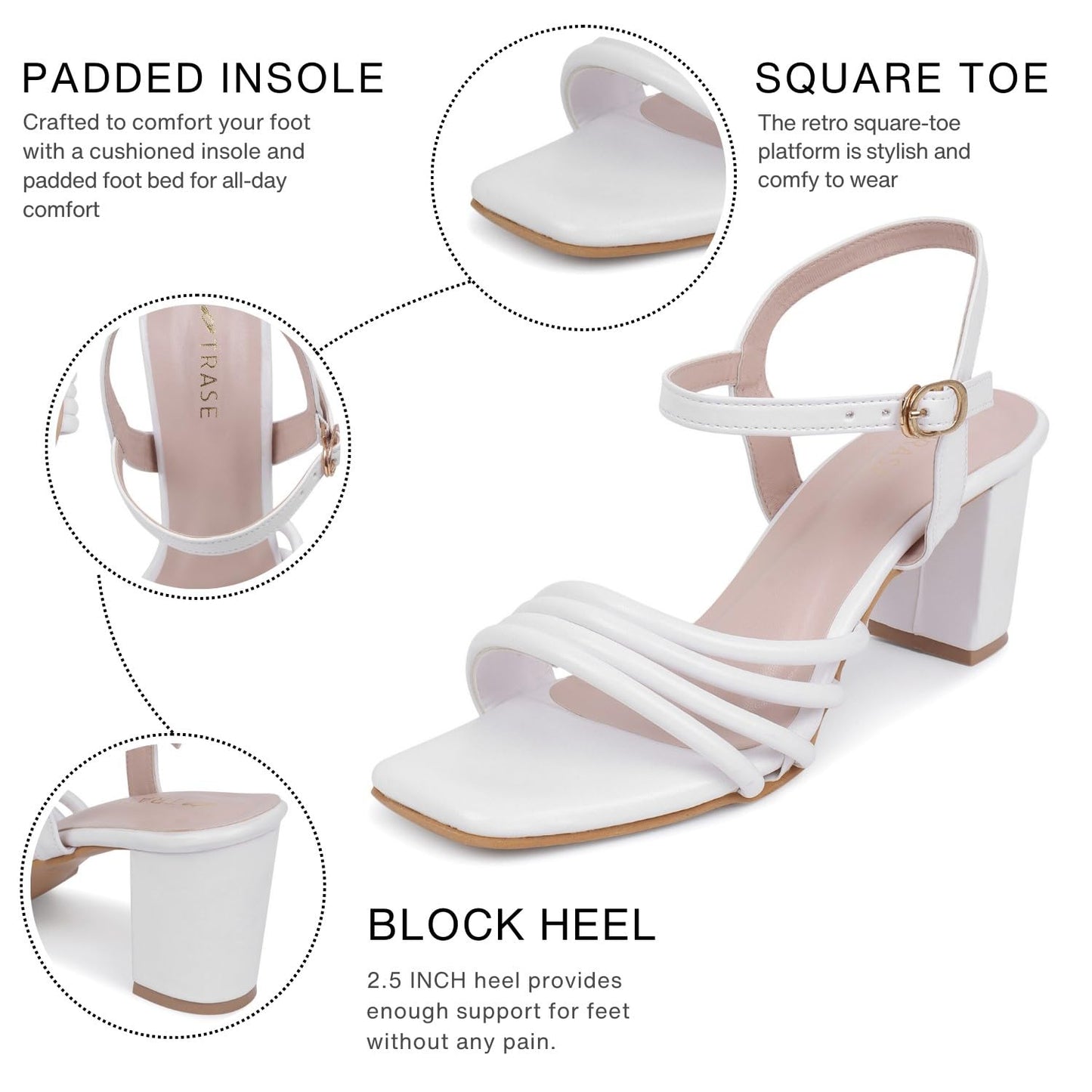 TRASE Women's Ankle Strap Block Heels Sandals| Fashionable Sandals for Women & Girls | Light weight, Soft Footbed, Comfortable & Stylish - (47066)