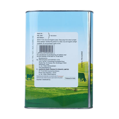 Patanjali Grass Fed Cow Ghee 1Lt- Energy Infused, Low in Lactose, Low in Casein, Non-GMO, Vegetarian, Gluten free, Keto and Paleo friendly.
