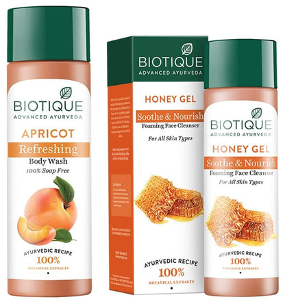 Biotique Bio Apricot Refreshing Body Wash, 190ml And Biotique Bio Honey Gel Refreshing Foaming Face Cleanser, 120ml