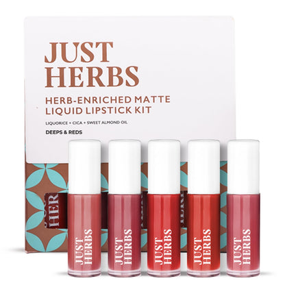 Organic Liquid Lipstick Kit Set of 5, Hydrating & Lightweight Lip Color - Paraben & Silicon Free - 1.6 fl oz. (Deeps & Reds)