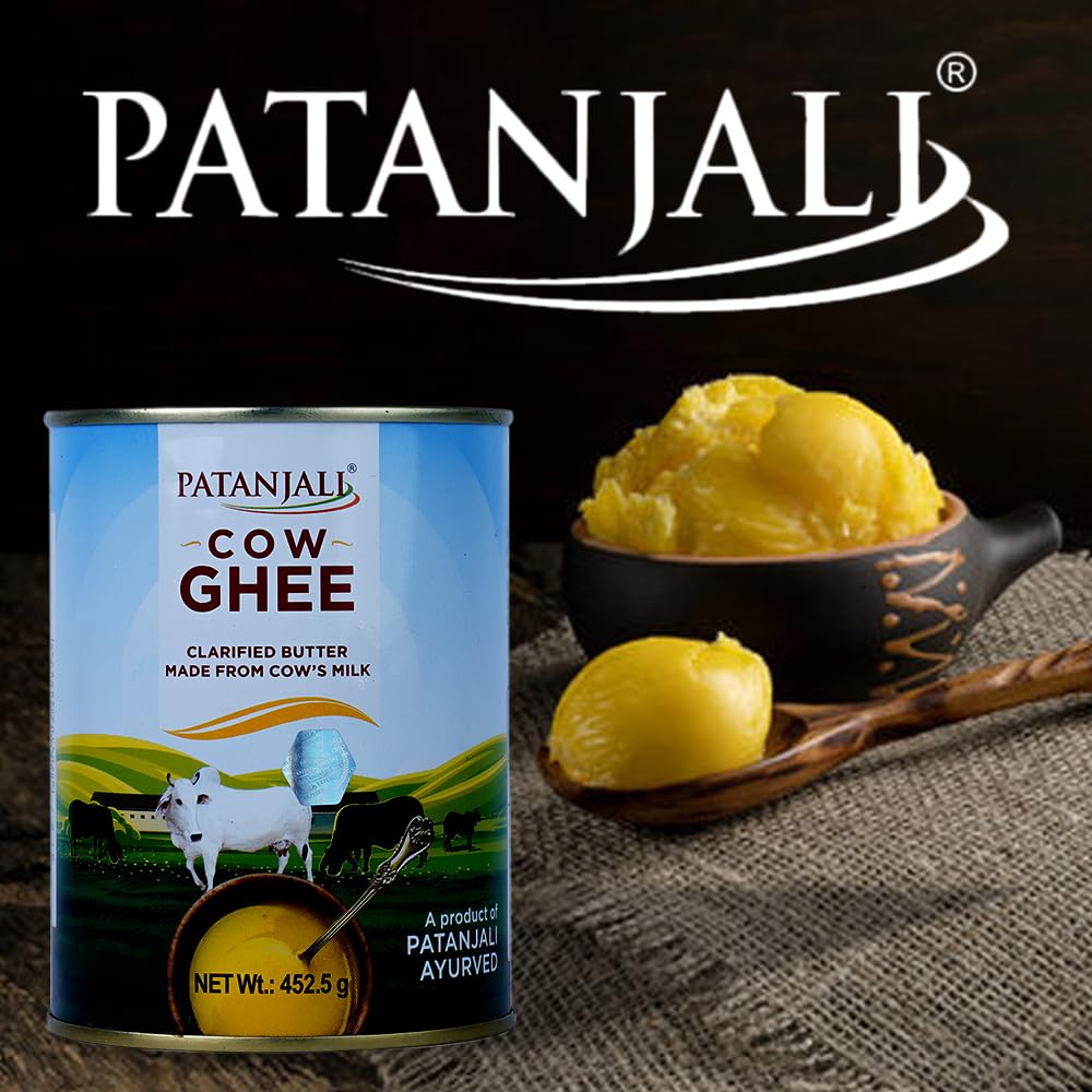 Patanjali Grass Fed Cow Ghee 1Lt- Energy Infused, Low in Lactose, Low in Casein, Non-GMO, Vegetarian, Gluten free, Keto and Paleo friendly.