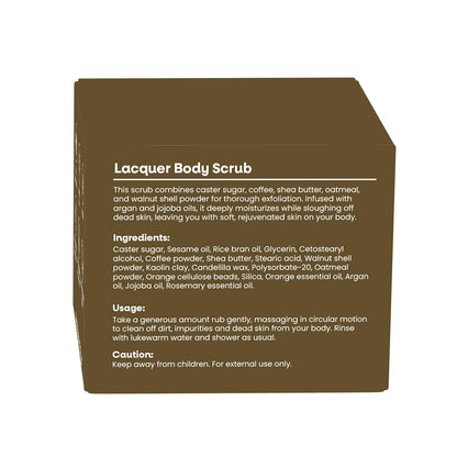Jivada Lacquer Body Scrub with Walnut, Oatmeal & Kaolin Clay | Tan Removal, Dead & Dull Bumpy Skin| Brightened Smooth Skin | All Skin Types | Women & Men | Sulphate & Paraben Free |100g