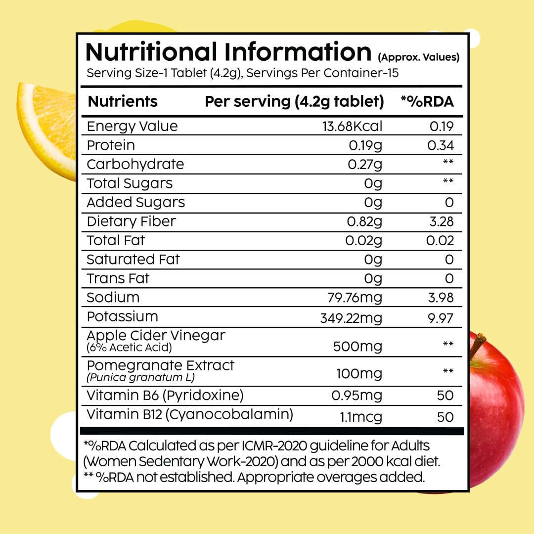 THE PLANT FIX Apple Cider Vinegar Effervescent Tablet with mother | Supports Metabolism & Appetite Control I With 500mg ACV, Vit B6 & B12 I No Maltodextrin, No Added Sugar I Pack of 4 (60 tablets)