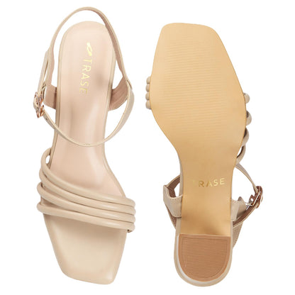 TRASE Women's Ankle Strap Block Heels Sandals| Fashionable Sandals for Women & Girls | Light weight, Soft Footbed, Comfortable & Stylish - (47066)