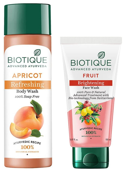 Biotique Bio Apricot Refreshing Body Wash, 190ml And Biotique Bio Honey Gel Refreshing Foaming Face Cleanser, 120ml