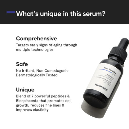 Minimalist Multi Peptide Night Face Serum for Anti Aging with Collagen Boosting | Reduces Wrinkles | Hydrating Serum With 7% Matrixyl 3000 & 3% Bio-Placenta | For Women & Men | 1 Fl Oz / 30 ml