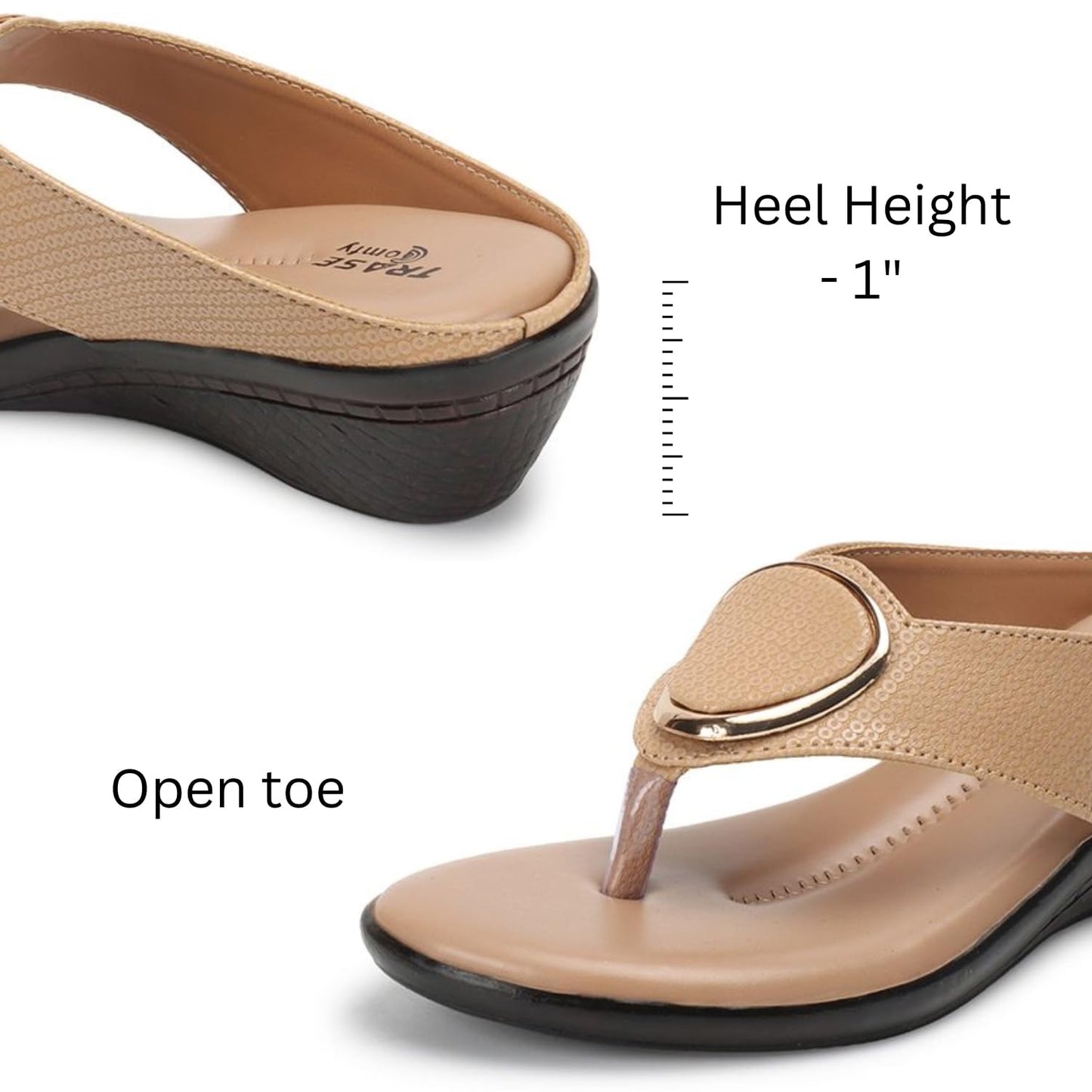 TRASE Women's Fashion Sandal | Faux Leather, Comfortable & Stylish Wedges | Ideal for Casual & Formal Occasions 2 inches heel