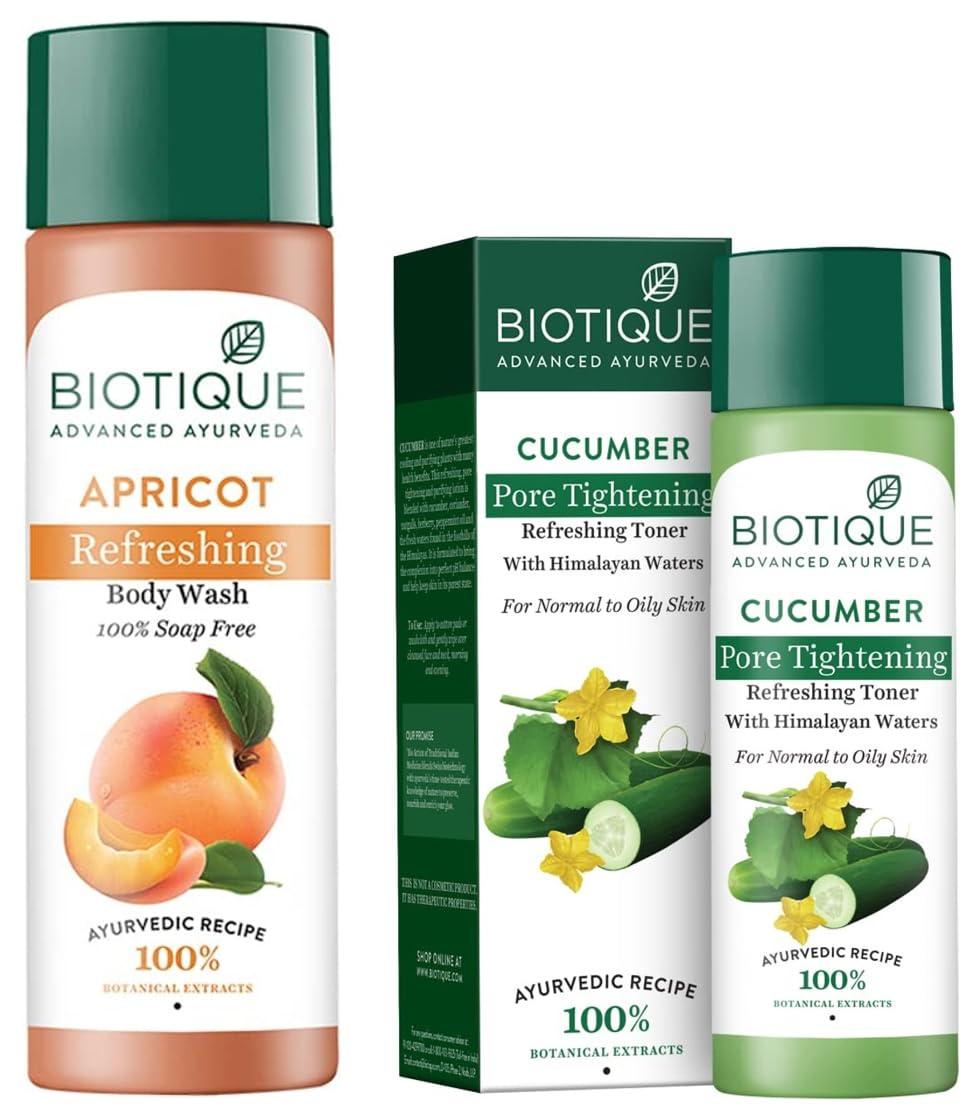 Biotique Bio Apricot Refreshing Body Wash, 190ml And Biotique Bio Honey Gel Refreshing Foaming Face Cleanser, 120ml