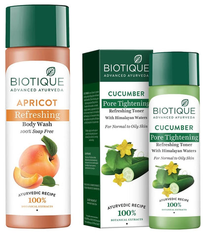 Biotique Bio Apricot Refreshing Body Wash, 190ml And Biotique Bio Honey Gel Refreshing Foaming Face Cleanser, 120ml