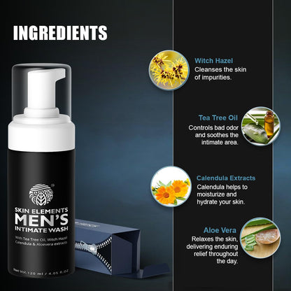 Skin Elements Intimate Wash for Men with Passion Fruit (4.05 Fl Oz) | pH Balanced Foaming Intimate Wash | Prevents Itching, Irritation & Bad Odor |