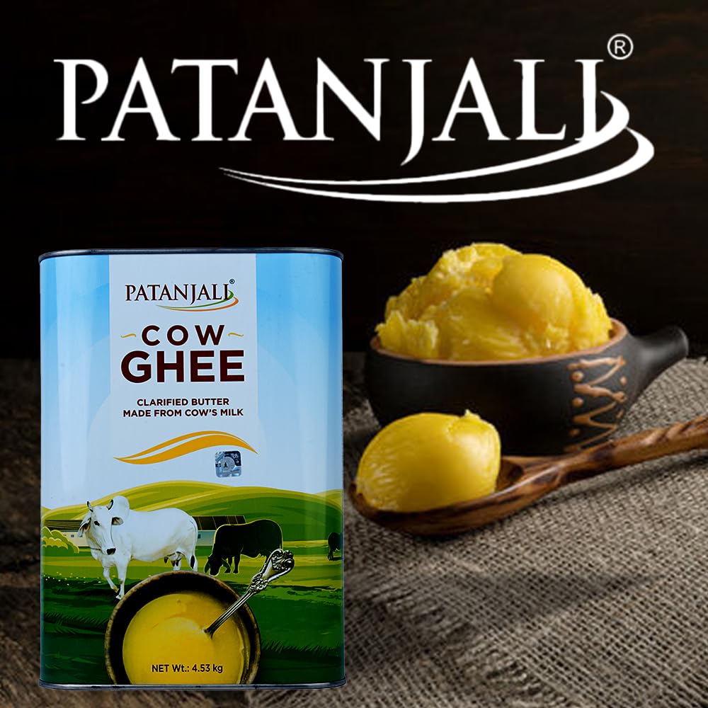 Patanjali Grass Fed Cow Ghee 1Lt- Energy Infused, Low in Lactose, Low in Casein, Non-GMO, Vegetarian, Gluten free, Keto and Paleo friendly.