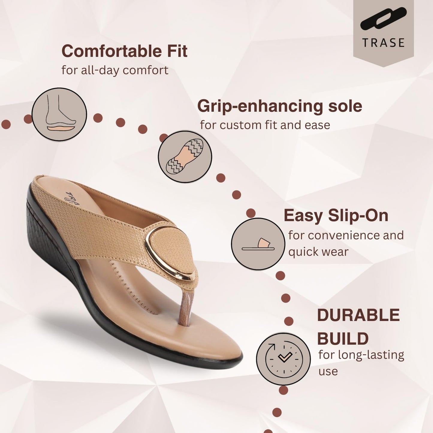TRASE Women's Fashion Sandal | Faux Leather, Comfortable & Stylish Wedges | Ideal for Casual & Formal Occasions 2 inches heel