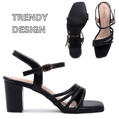 TRASE Women's Ankle Strap Block Heels Sandals| Fashionable Sandals for Women & Girls | Light weight, Soft Footbed, Comfortable & Stylish - (47066)