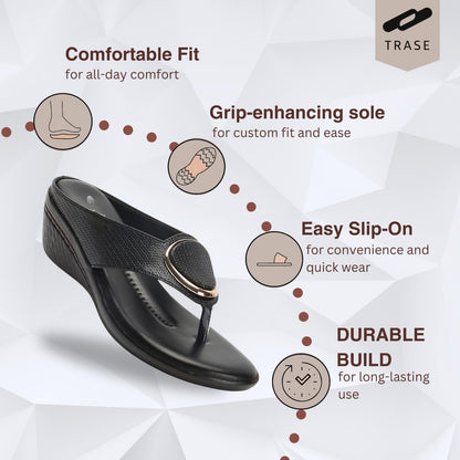 TRASE Women's Fashion Sandal | Faux Leather, Comfortable & Stylish Wedges | Ideal for Casual & Formal Occasions 2 inches heel