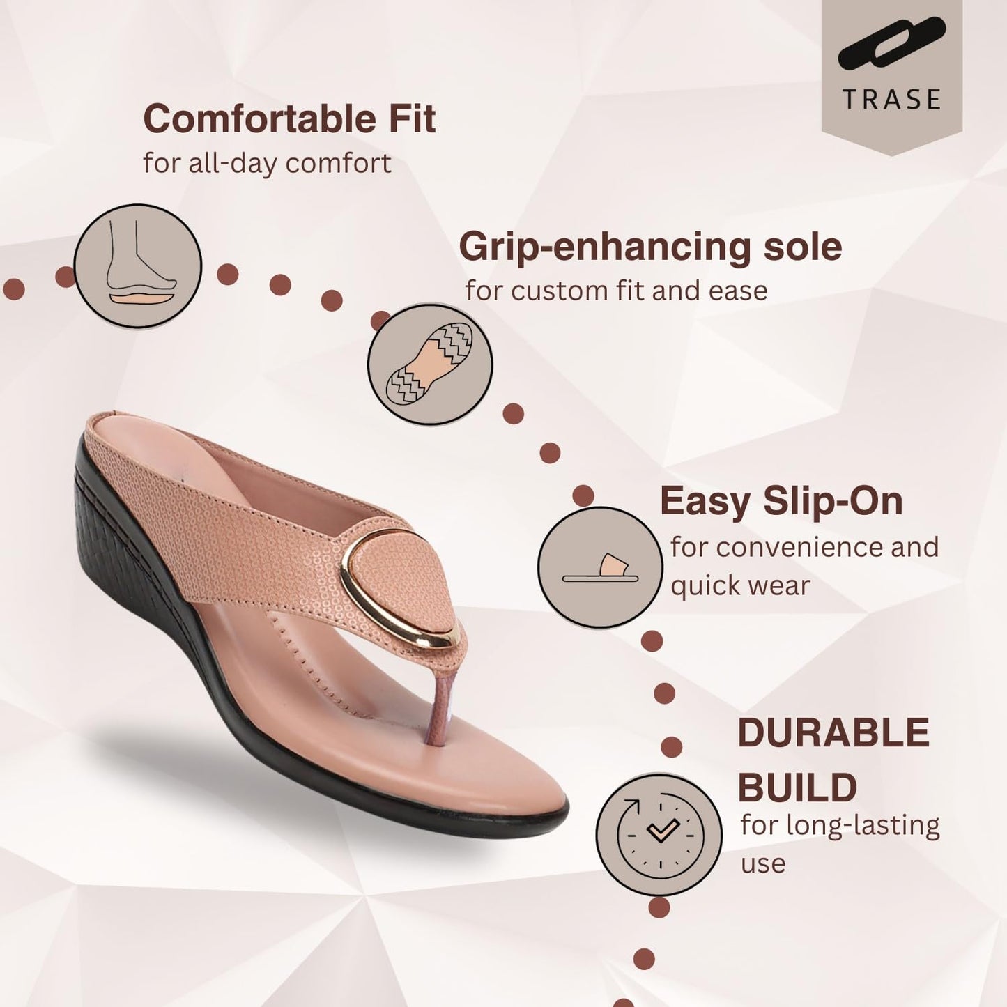 TRASE Women's Fashion Sandal | Faux Leather, Comfortable & Stylish Wedges | Ideal for Casual & Formal Occasions 2 inches heel