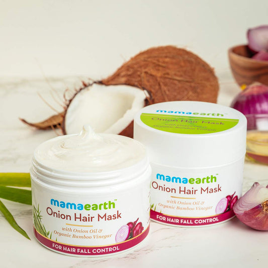 Mamaearth Onion Oil Hair Mask with Organic Bamboo Vinegar | Controls Hair Fall & Damage | Strengthens Roots | Nourishing Formula for Healthy Scalp | 6.76 Fl Oz (200ml)