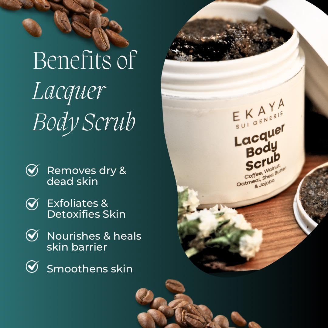 Jivada Lacquer Body Scrub with Walnut, Oatmeal & Kaolin Clay | Tan Removal, Dead & Dull Bumpy Skin| Brightened Smooth Skin | All Skin Types | Women & Men | Sulphate & Paraben Free |100g