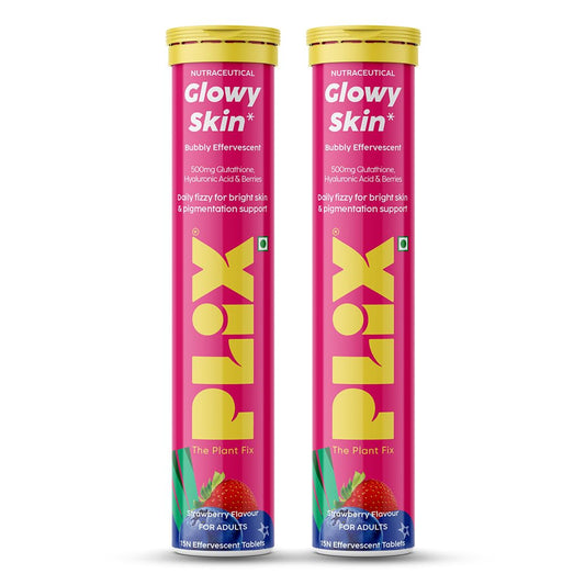 PLIX Glowy Skin 500mg Glutathione Supplement with Hyaluronic Acid, Vitamin C, E & Berries | 30 Effervescent Tablets, Strawberry Flavor