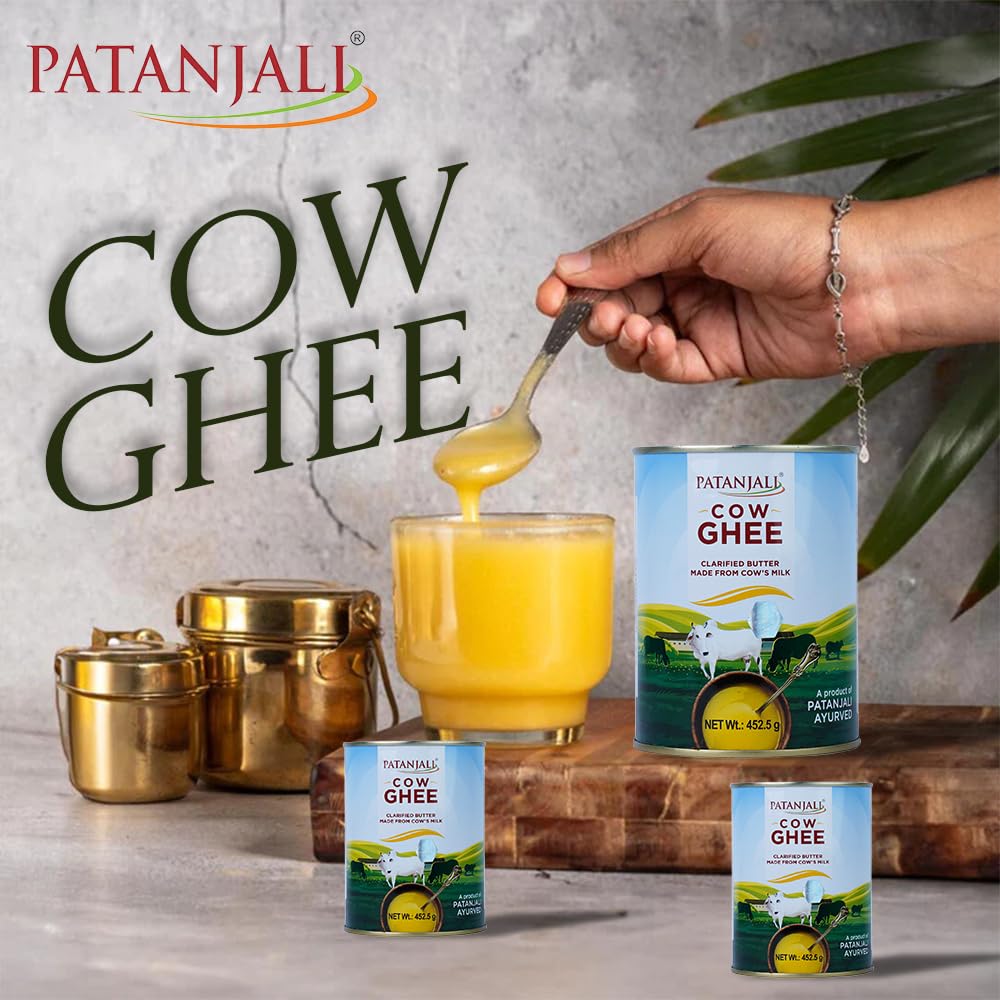 Patanjali Grass Fed Cow Ghee 1Lt- Energy Infused, Low in Lactose, Low in Casein, Non-GMO, Vegetarian, Gluten free, Keto and Paleo friendly.
