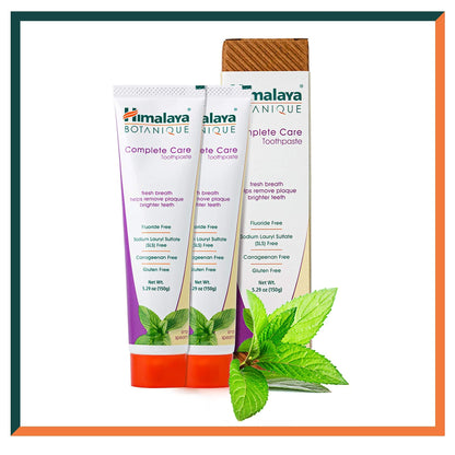 Himalaya Botanique Complete Care Toothpaste, Herbal, Mint Flavor, Fights Plaque, Freshens Breath, Fluoride Free, No Artificial Flavors, SLS Free, Cruelty Free, Foaming, 5.29 Oz, 4 Pack