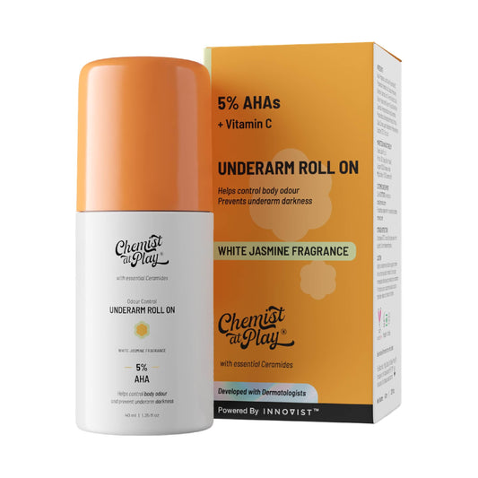 UnderArm Roll-On with 5% Lactic Acid 1% Mandelic Acid | Prevents Odour Brightens Skin & Exfoliates Underarm | Long Lasting Aqua Fragrance | Alcohol & Aluminium Free (1.3 Ounce)