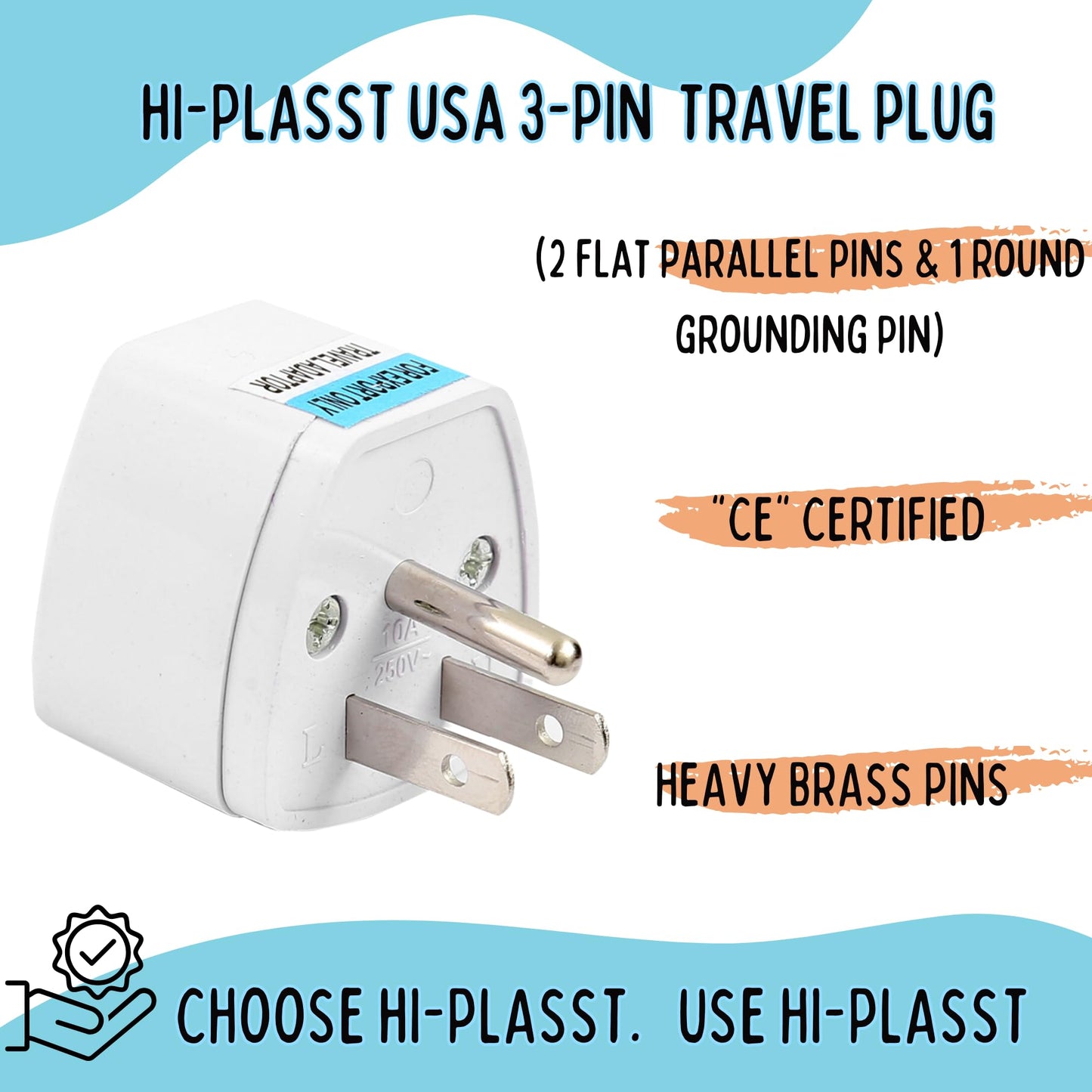 Hi-PLASST (3pcs) Type-A US Converter Plug // India to USA Universal Travel Adapter for USA, Canada, Mexico, Brazil, Philippines, Cuba, Thailand, Taiwan, Japan, Panama, etc