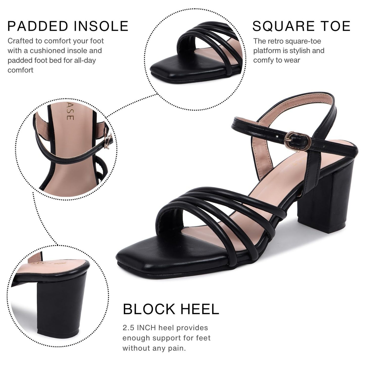 TRASE Women's Ankle Strap Block Heels Sandals| Fashionable Sandals for Women & Girls | Light weight, Soft Footbed, Comfortable & Stylish - (47066)