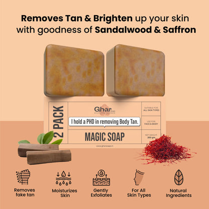 Ghar Soaps Sandalwood & Saffron Magic Soaps For Bath (300 Gms Pack Of 3) | Paraben Free | Chandan & Kesar Bath Soap | Handmade Soaps For Glowing | Skin Brightening Soap For Men & Women