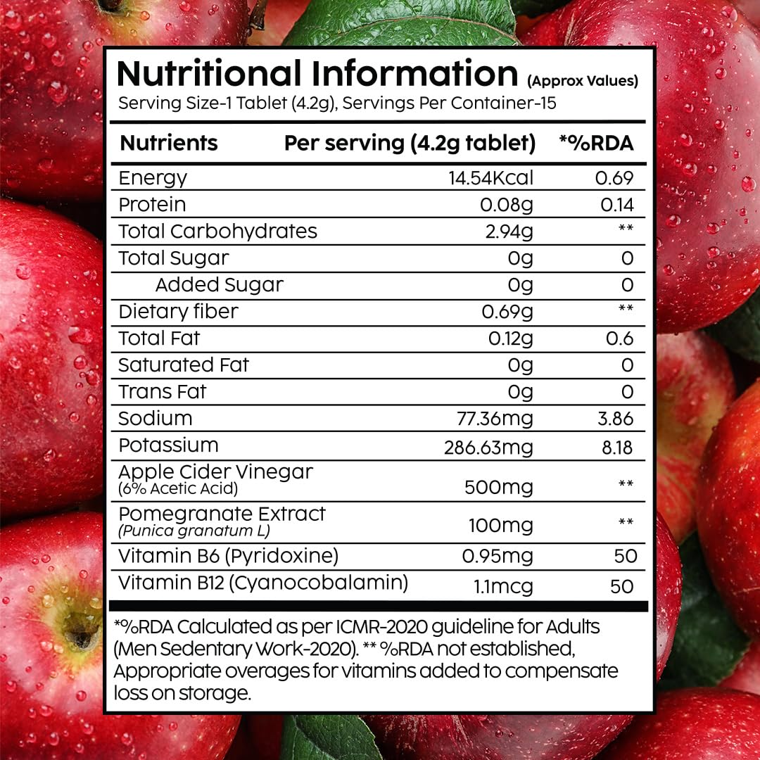 THE PLANT FIX Apple Cider Vinegar Effervescent Tablet with mother | Supports Metabolism & Appetite Control I With 500mg ACV, Vit B6 & B12 I No Maltodextrin, No Added Sugar I Pack of 4 (60 tablets)