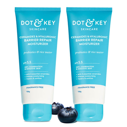 Dot & Key Ceramides Moisturizer with Hyaluronic for Intense Moisturizing and Skin Strengthening | With Probiotic & Rice Water I Barrier Repair Cream | For Dry Skin, Normal & Sensitive Skin | 100g