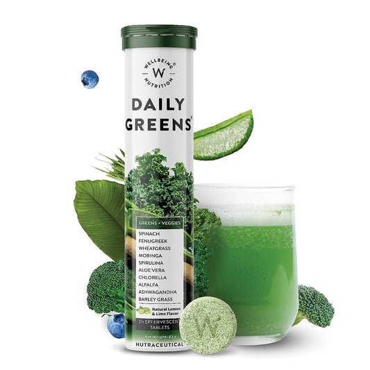 WELLBEING NUTRITION Daily Greens, Wholefood Multivitamin with Vitamin C, Zinc, B6, B12 for Immunity and Detox with 39+ Organic Certified Plant Superfoods & Antioxidants(15Tabs x 2) (63 g (Pack of 2))