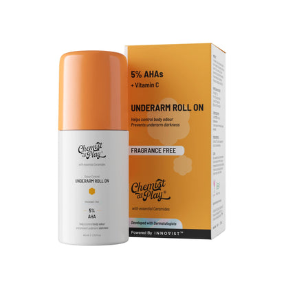 UnderArm Roll-On with 5% Lactic Acid 1% Mandelic Acid | Prevents Odour Brightens Skin & Exfoliates Underarm | Long Lasting Aqua Fragrance | Alcohol & Aluminium Free (1.3 Ounce)