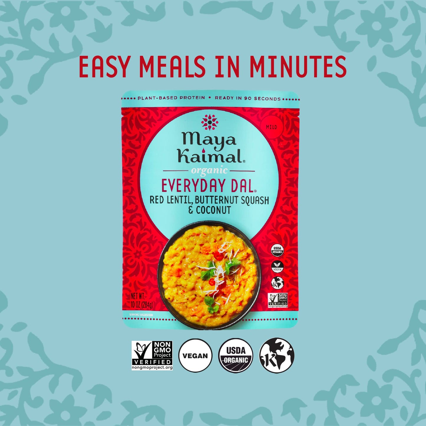 Maya Kaimal Foods - Organic Indian Everyday Dal - 6 pack variety of 10oz Ready to Eat Meals - Fully Cooked - Vegan - Kosher - Microwavable - made from Lentils, Beans, Squash, Coconut, Peas