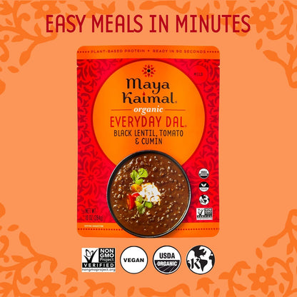 Maya Kaimal Foods - Organic Indian Everyday Dal - 6 pack variety of 10oz Ready to Eat Meals - Fully Cooked - Vegan - Kosher - Microwavable - made from Lentils, Beans, Squash, Coconut, Peas