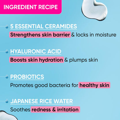 Dot & Key Ceramides Moisturizer with Hyaluronic for Intense Moisturizing and Skin Strengthening | With Probiotic & Rice Water I Barrier Repair Cream | For Dry Skin, Normal & Sensitive Skin | 100g
