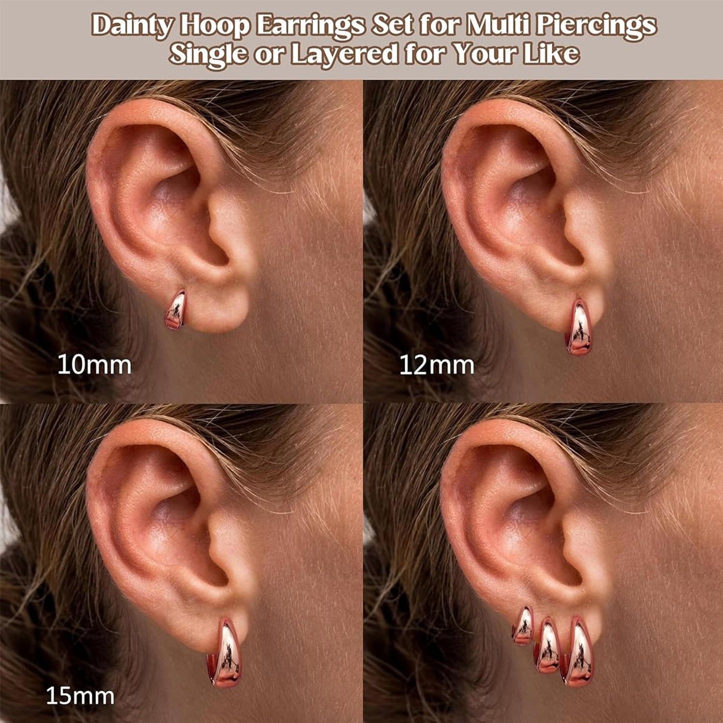 VAMA FASHIONS 18K Rose Gold Plated Hypoallergenic Piercing Kaju Kan ki Bali Hoop Earring Dainty Chunky Huggie Baali Stud Earrings for Girls Women