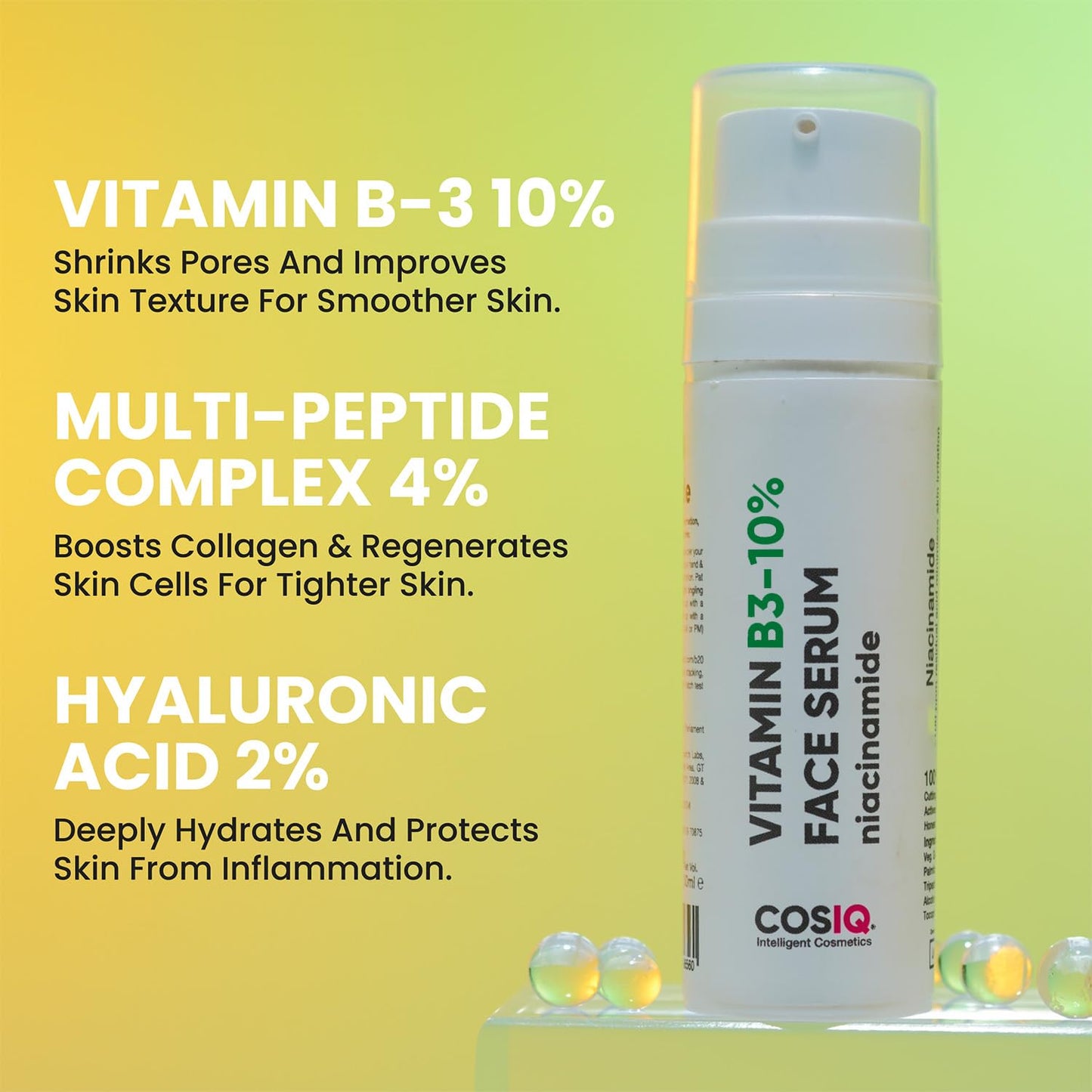 Cos-IQ 5% Niacinamide Face Serum for Clear Glowing Skin, Reduces Dullness, Hydrates & Repairs Skin with Vit B3 & Hyaluronic Acid, Day & Night Serum | For Women & Men | 30ml