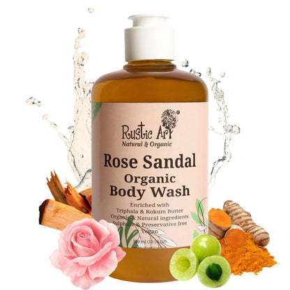 Rustic Art Rosemary Peppermint Body Wash | Organic Castile Soap | Cooling, Fights Body Acne & Gently Exfoliates | Sulphate & Paraben-Free | For Women & Men | Deep Cleansing & Moisturizing | 300ml