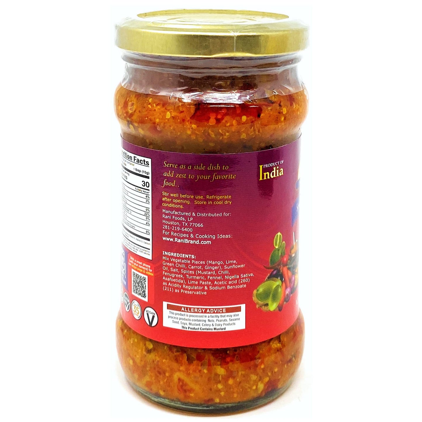 Rani Lime Pickle Hot (Achar, Spicy Indian Relish) 10.5oz (300g) Glass Jar ~ Vegan | Gluten Free | NON-GMO | No Colors | Popular Indian Condiment, Indian Origin