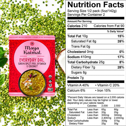 Maya Kaimal Foods - Organic Indian Everyday Dal - 6 pack variety of 10oz Ready to Eat Meals - Fully Cooked - Vegan - Kosher - Microwavable - made from Lentils, Beans, Squash, Coconut, Peas