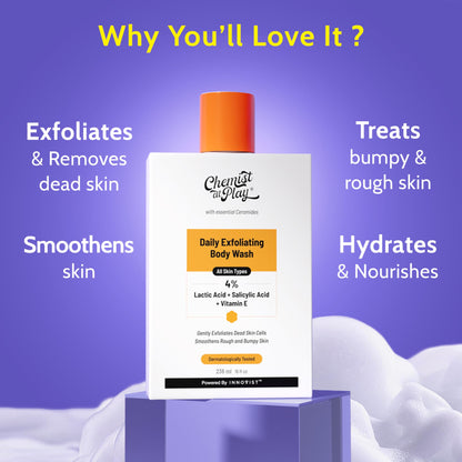 Body Wash Exfoliating For Dry Rough Bumpy Strawberry Skin With 1% Salicylic Acid 2% Lactic Acid And Ceramides For Men And Women (7.9 Ounce)