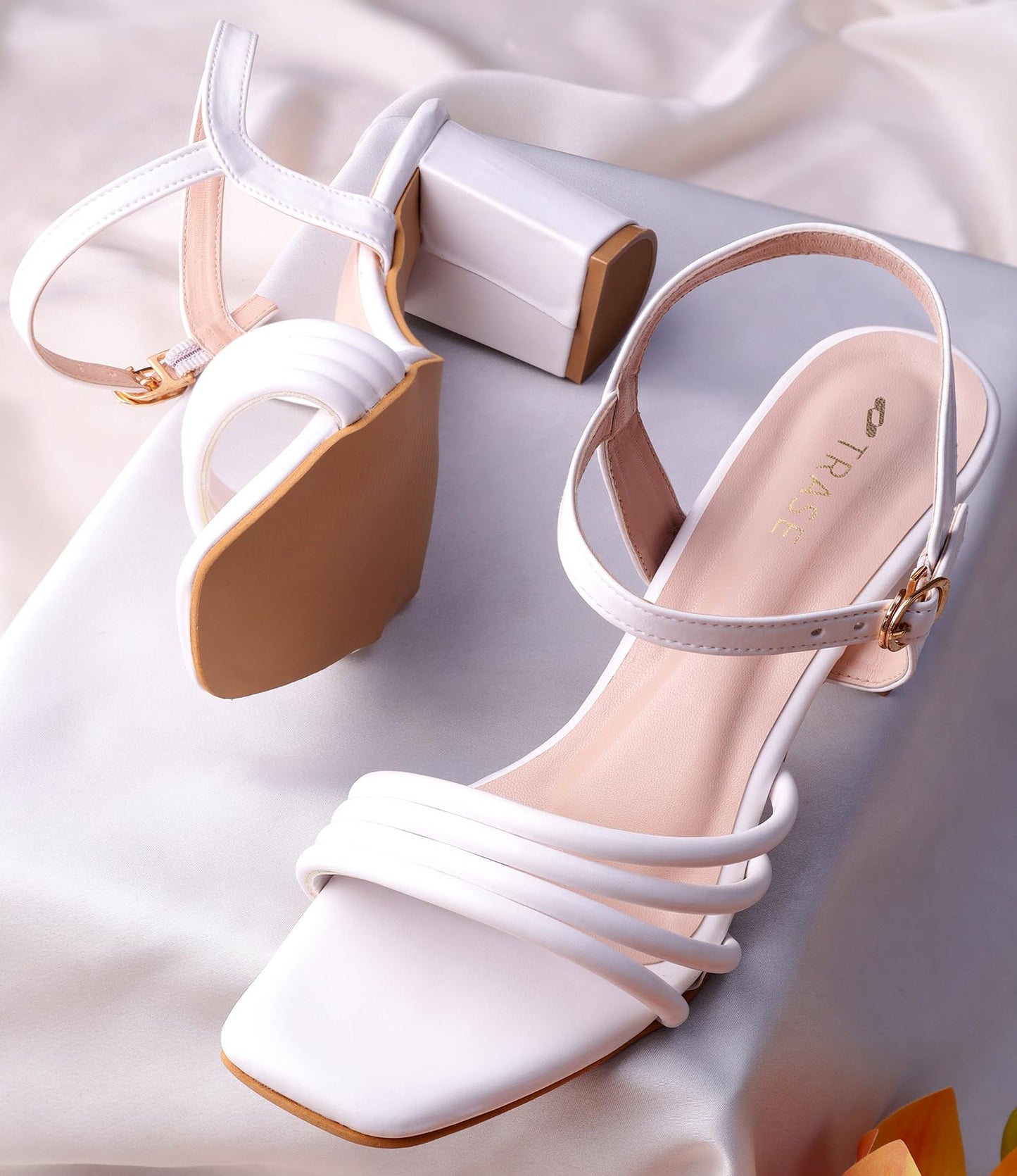 TRASE Women's Ankle Strap Block Heels Sandals| Fashionable Sandals for Women & Girls | Light weight, Soft Footbed, Comfortable & Stylish - (47066)