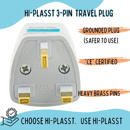 Hi-PLASST (3pcs) Type-A US Converter Plug // India to USA Universal Travel Adapter for USA, Canada, Mexico, Brazil, Philippines, Cuba, Thailand, Taiwan, Japan, Panama, etc