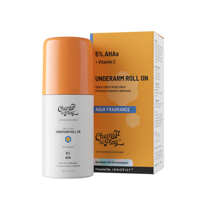 UnderArm Roll-On with 5% Lactic Acid 1% Mandelic Acid | Prevents Odour Brightens Skin & Exfoliates Underarm | Long Lasting Aqua Fragrance | Alcohol & Aluminium Free (1.3 Ounce)