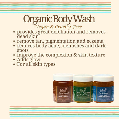 Rustic Art Rosemary Peppermint Body Wash | Organic Castile Soap | Cooling, Fights Body Acne & Gently Exfoliates | Sulphate & Paraben-Free | For Women & Men | Deep Cleansing & Moisturizing | 300ml