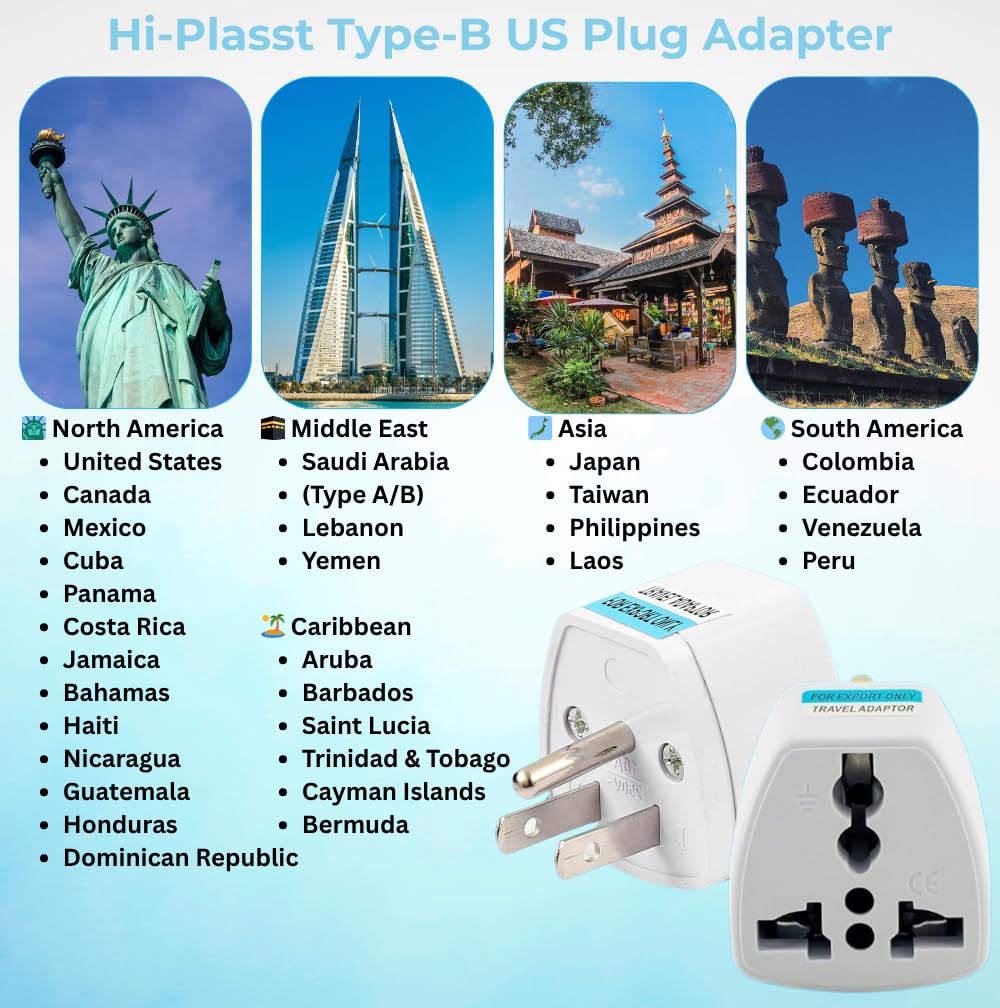 Hi-PLASST (3pcs) Type-A US Converter Plug // India to USA Universal Travel Adapter for USA, Canada, Mexico, Brazil, Philippines, Cuba, Thailand, Taiwan, Japan, Panama, etc
