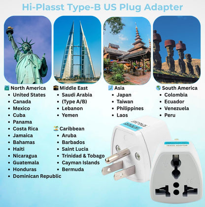 Hi-PLASST (3pcs) Type-A US Converter Plug // India to USA Universal Travel Adapter for USA, Canada, Mexico, Brazil, Philippines, Cuba, Thailand, Taiwan, Japan, Panama, etc